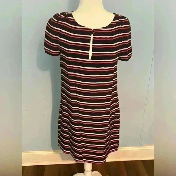 J.Crew Women Nautical Navy Striped 100% Silk Shift A-line Summer Dress Size 6 - Picture 3 of 8